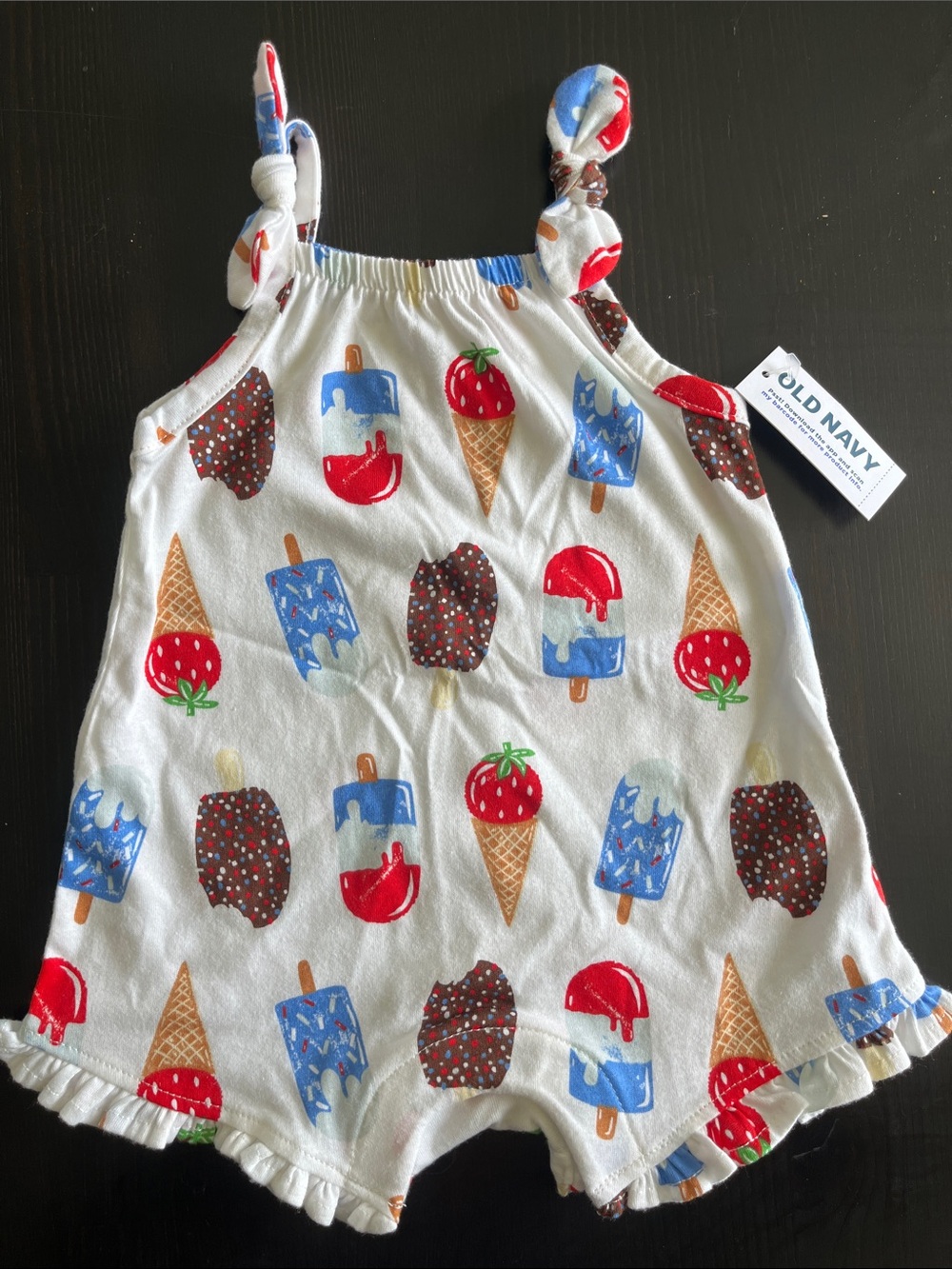 Old Navy White Baby Romper with Red & Blue Ice Cream Print